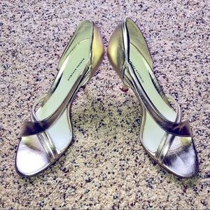 Gold Criss Cross Peep Toe High Heels